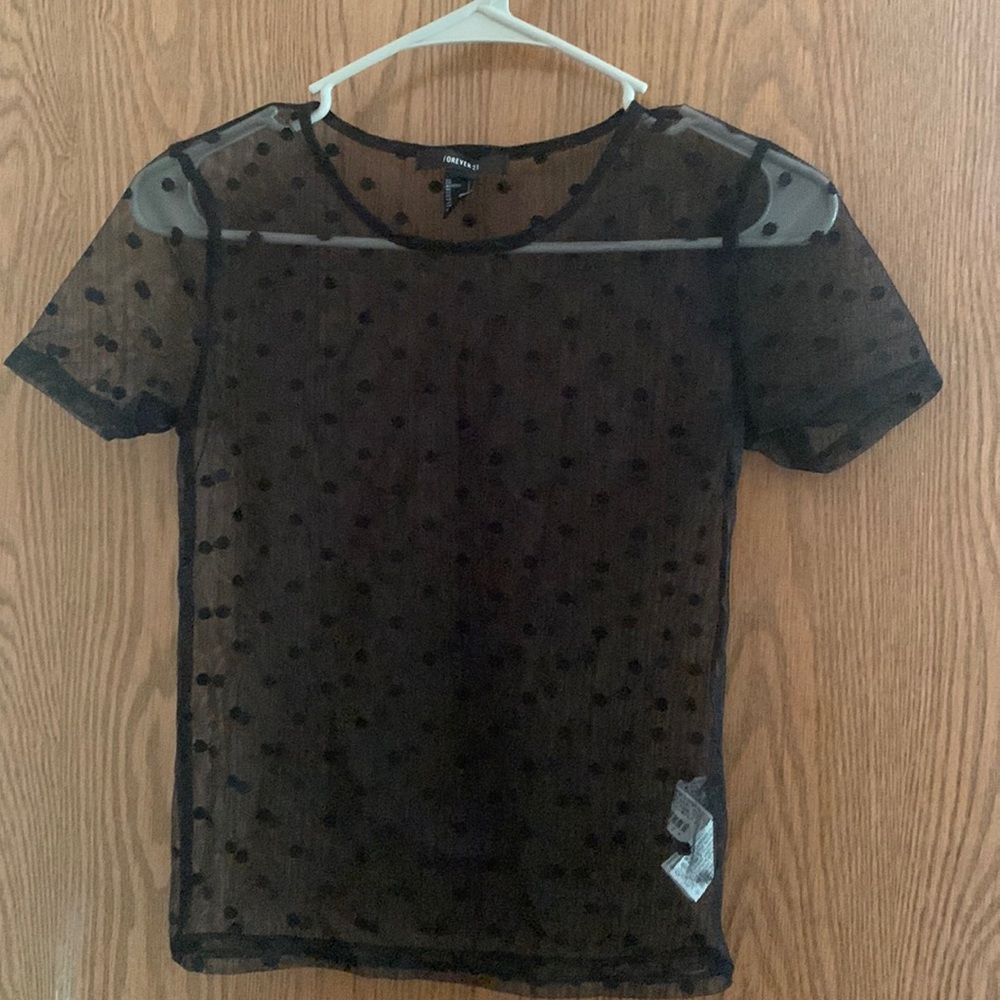Black Mesh Polka Dot Top